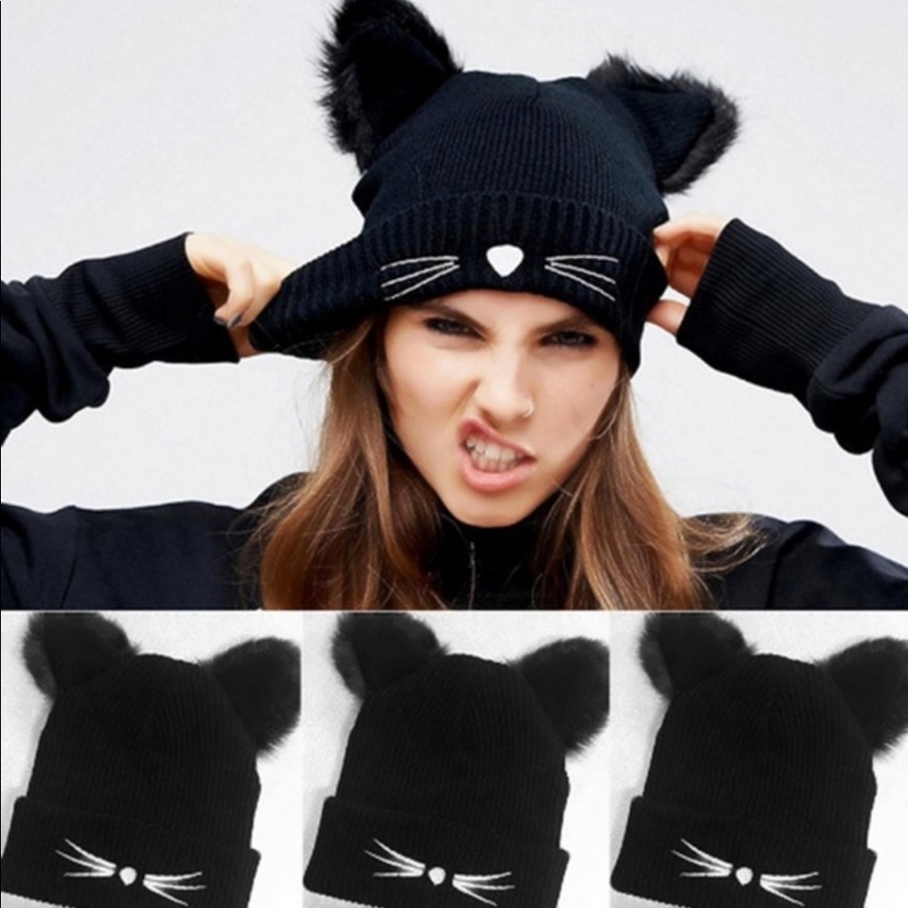 Quirky Kitty Cat Whiskers Beanie Hat - Picture 2 of 8
